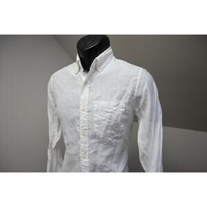 J Crew Button Up Dress Shirt Linen Blend Casual White Long Sleeve Mens XS XSMALL